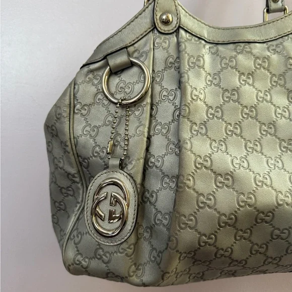 Gucci Silver Monogram Shoulder Bag - Picture 3 of 7
